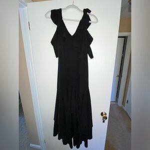 Black V-Neck Flutter Sleeve Maxi Dress